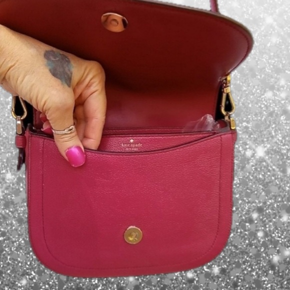 kate spade Blake Pebbled Leather Saddlebag Cranberry NO CALLOUTS - Picture 4 of 15